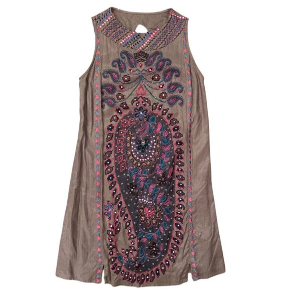 Free People New Romantics Gujakat Goddess Dress Embroidered Beaded Boho in Olive - Picture 2 of 7